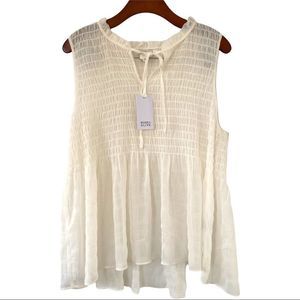 NWT Olive + Rose white Smocked Tiered Sleeveless Babydoll Top size XL